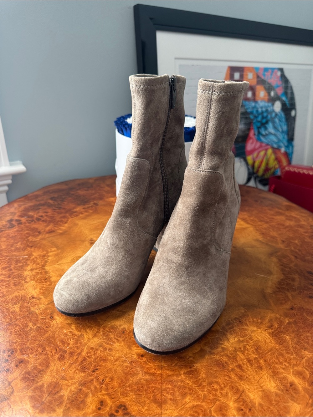 Via Spiga Taupe Suede Ankle Boots with Side Zip